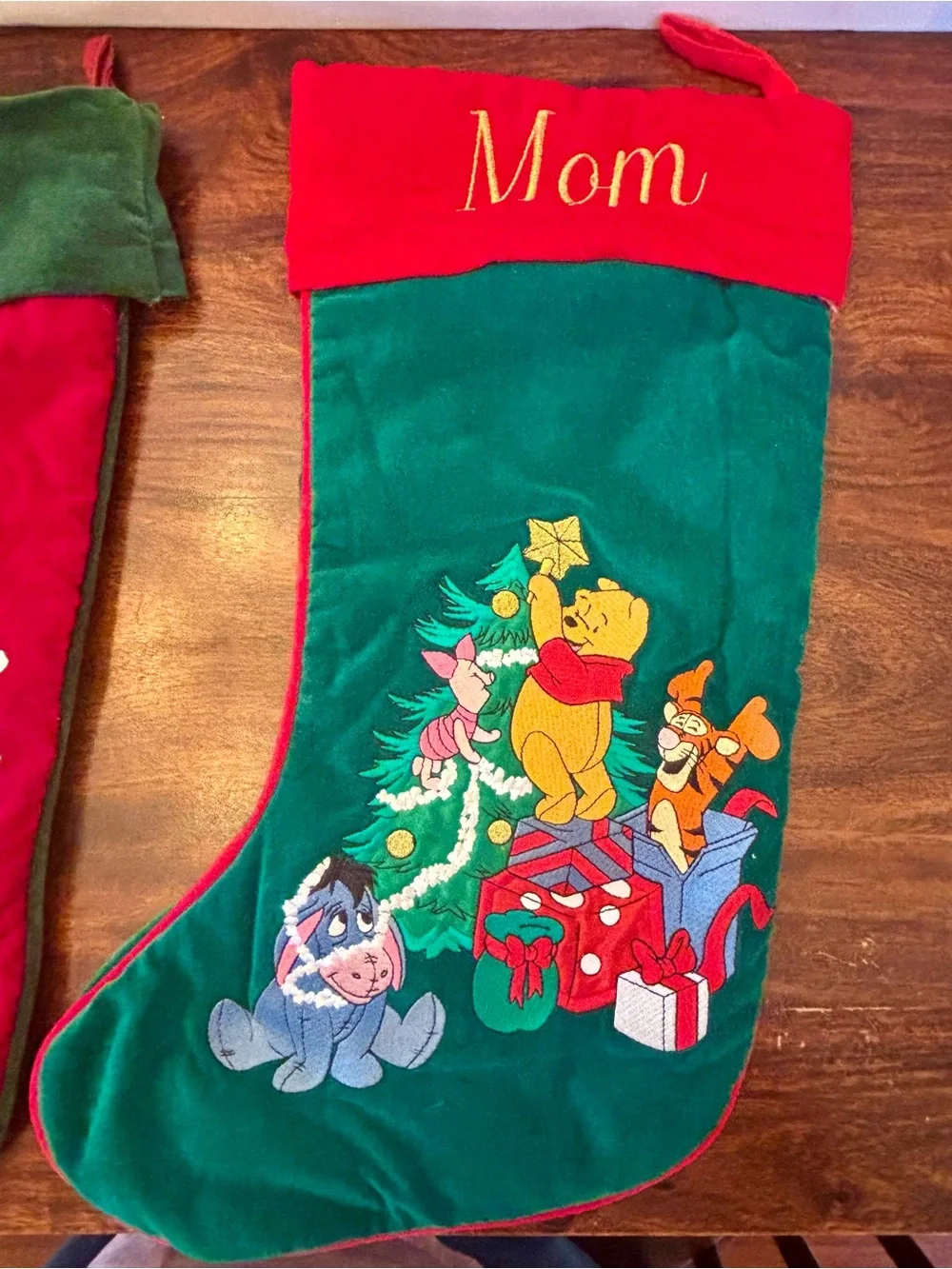 Disney Holiday Christmas Stockings Set - Red and Green (Mom & Dad)